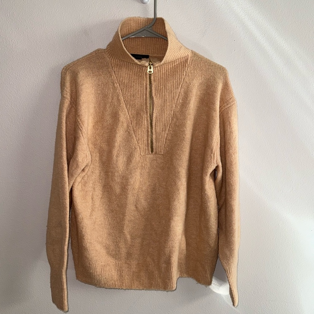 J. Crew small sweater 1/2 zip alpaca wool acrylic blend camel womens high neck